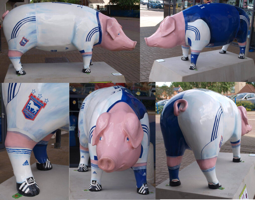 Ipswich town football kit - pig sculpture